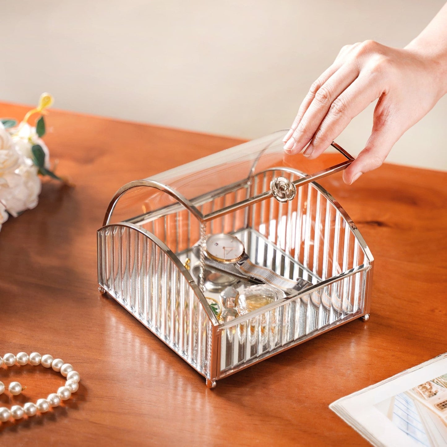Glass Jewellery Box With Silver Frame