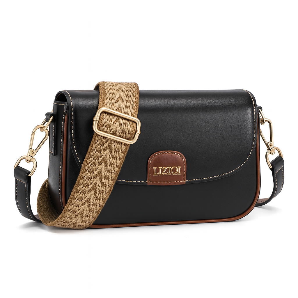 Trendy Black Faux Leather Crossbody Bag for Women