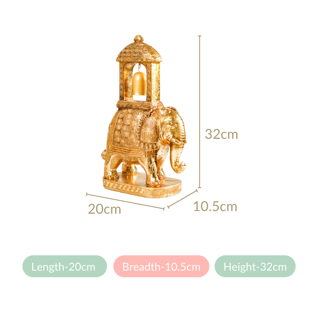 Royal Wedding Elephant With Bell Showpiece Gold