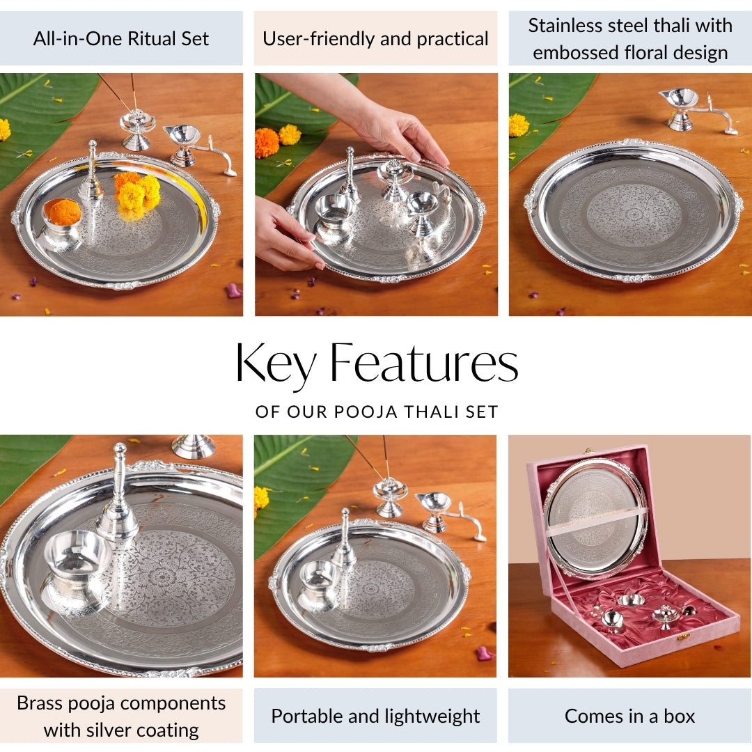 Sankalp Pooja Thali Set Of 5 With Diya And Ghanti