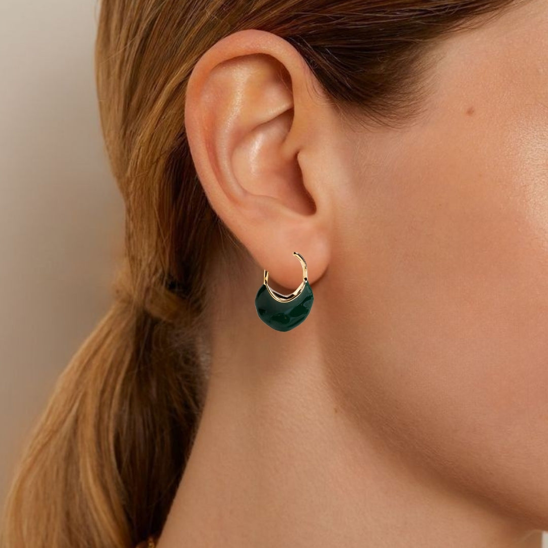 Sculpted Arc Hoop Earrings Green
