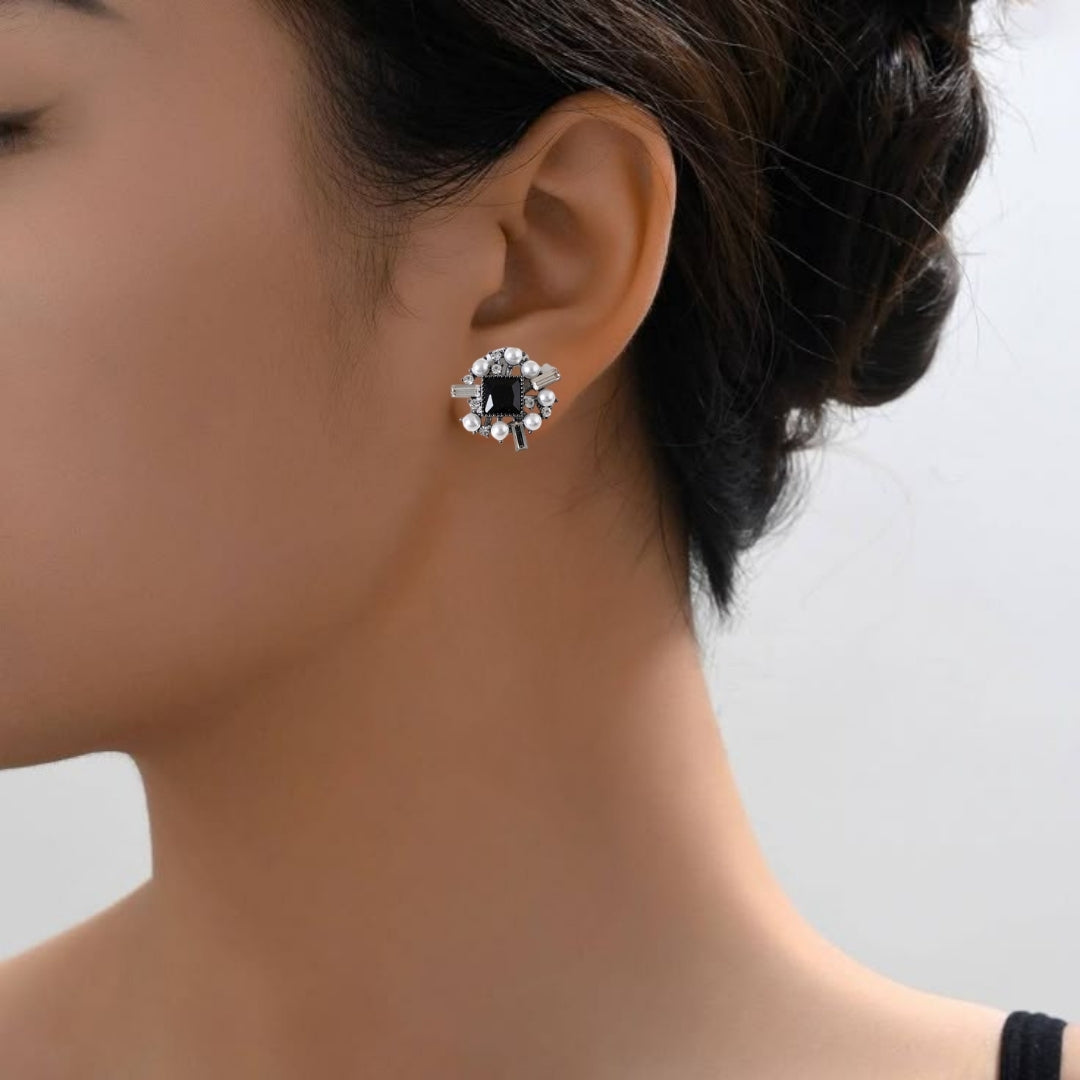 Sculptural Edgy Oxidised Silver Stud Earrings
