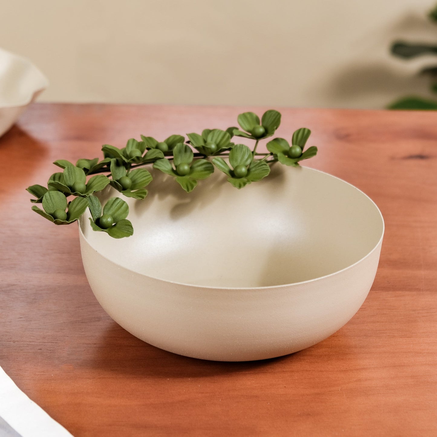 Green Garden Decorative Bowl With Metal Flowers 9 Inch