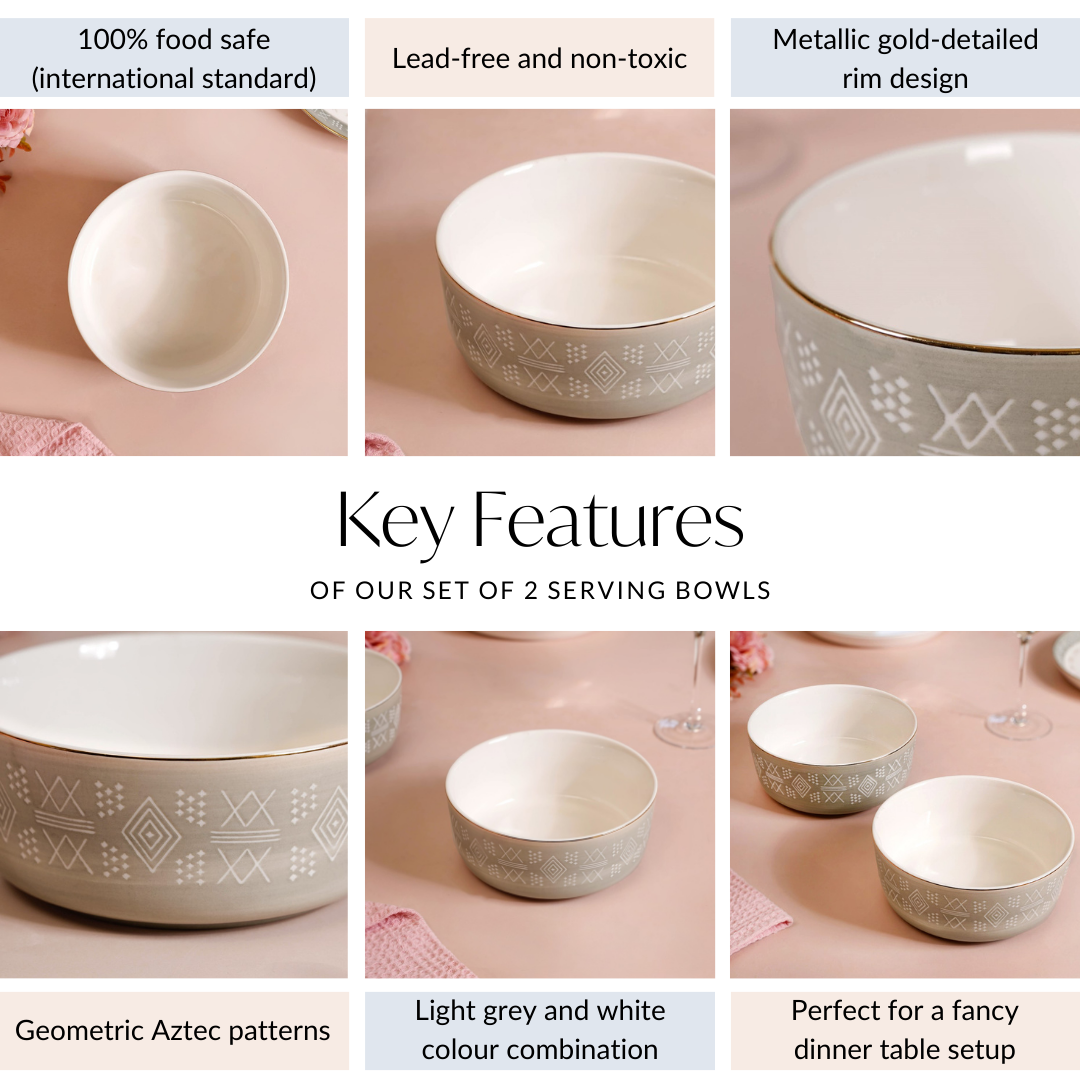 Set Of 2 Azo Serving Bowls Grey 1140ml