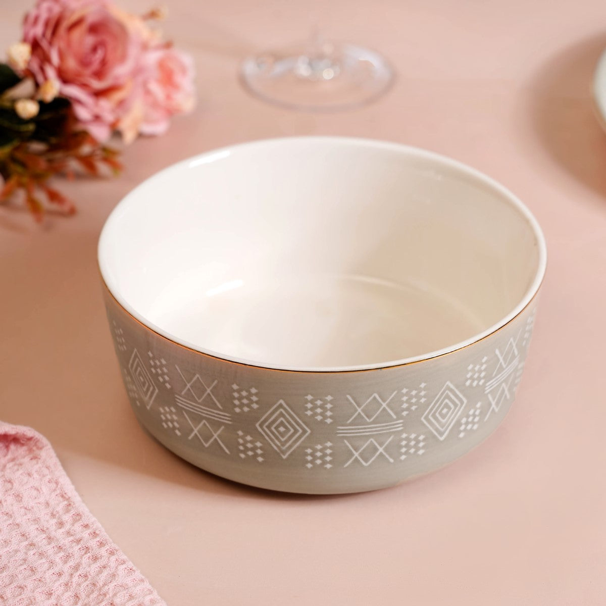 Set Of 2 Azo Serving Bowls Grey 1140ml