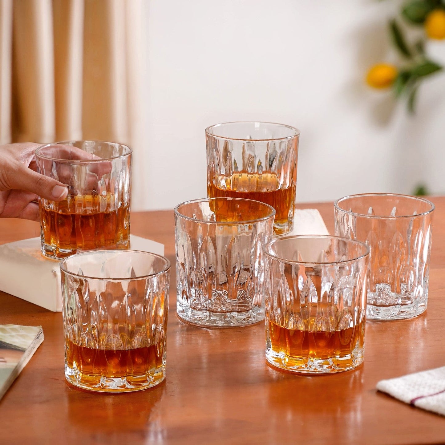 Large Set Of 6 Textured Luxe Whiskey Glass 310ml