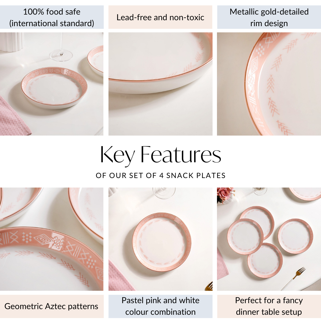 Azo Pink Ceramic Snack Plate Set Of 4 8 Inch