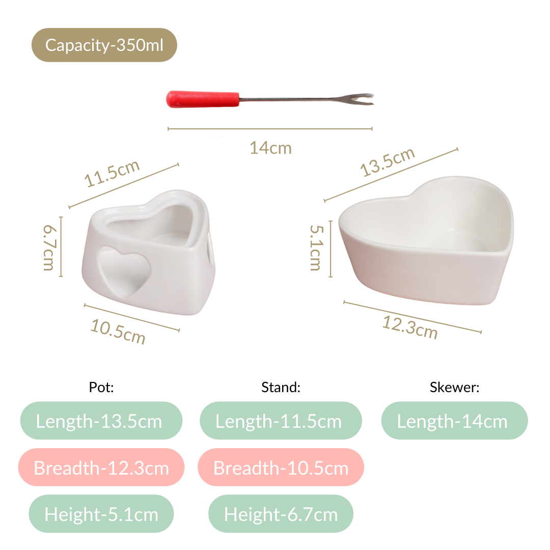 Heart Ceramic Chocolate And Cheese Fondue Set