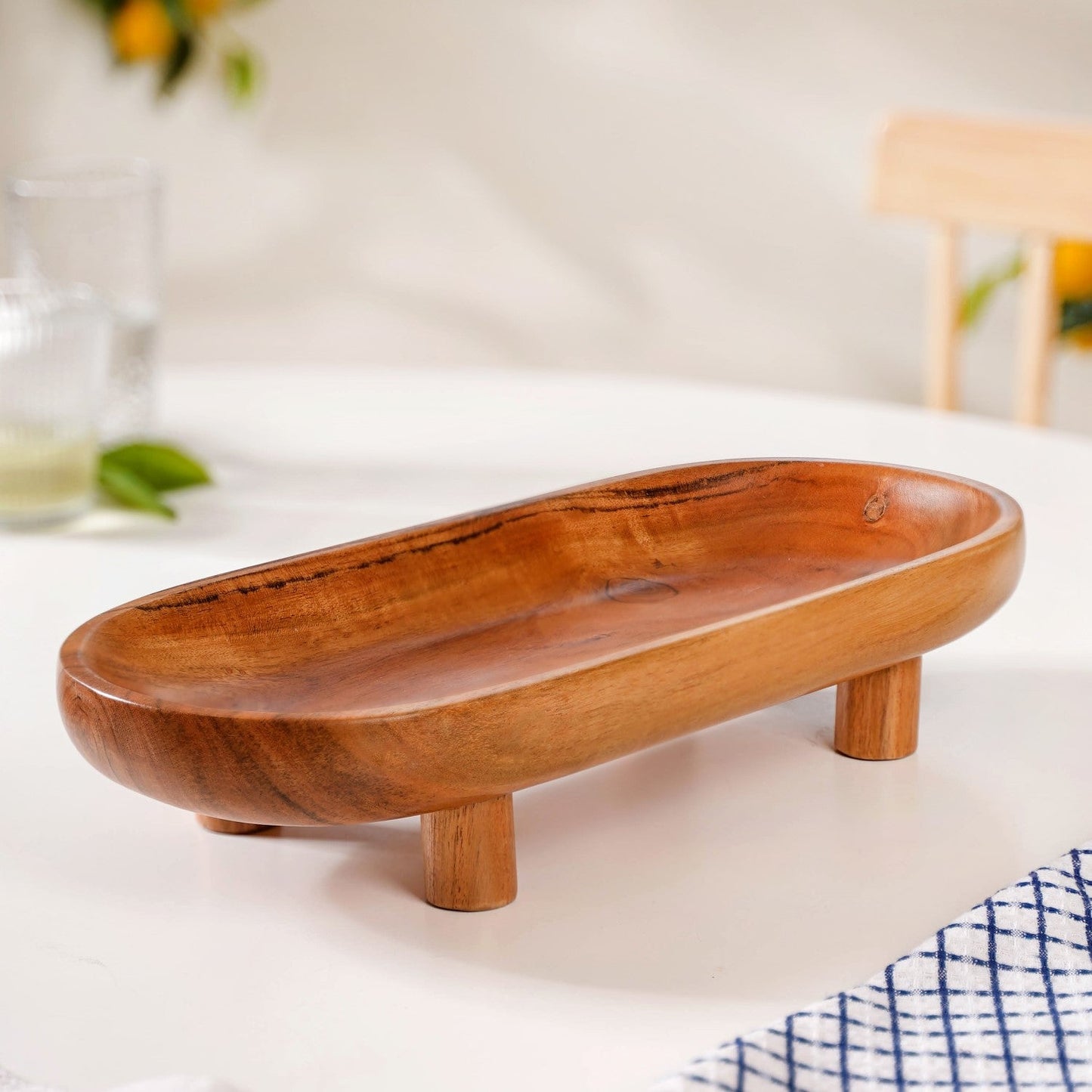 Natural Acacia Wood Oval Platter With Legs
