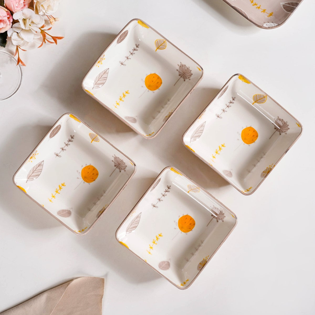 Dandelion Square Snack Bowl Set Of 4 600ml