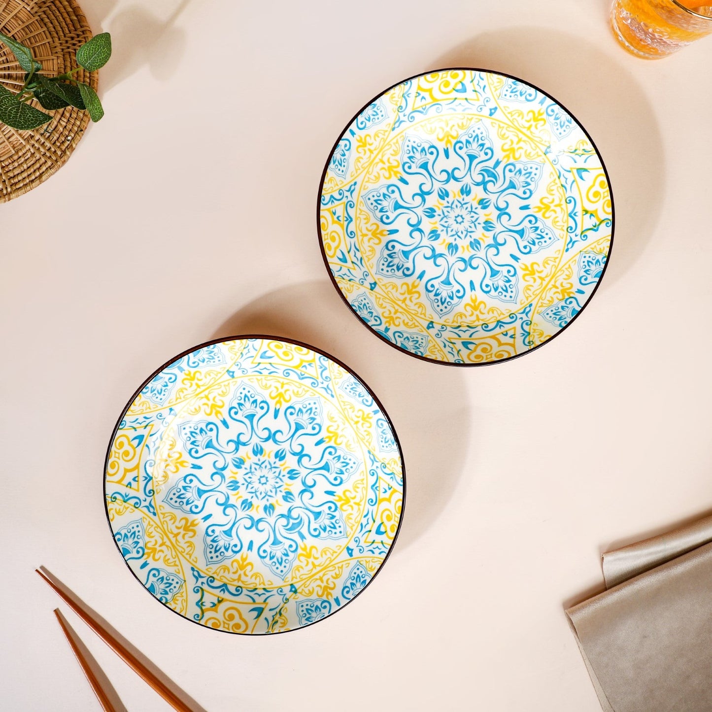 Mandala Ceramic Snack Plate Set Of 2 8 Inch