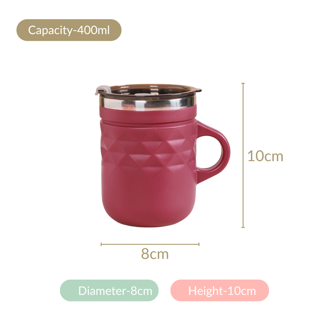 Portable Coffee Mug With Lid Set Of 2 Magenta 400ml