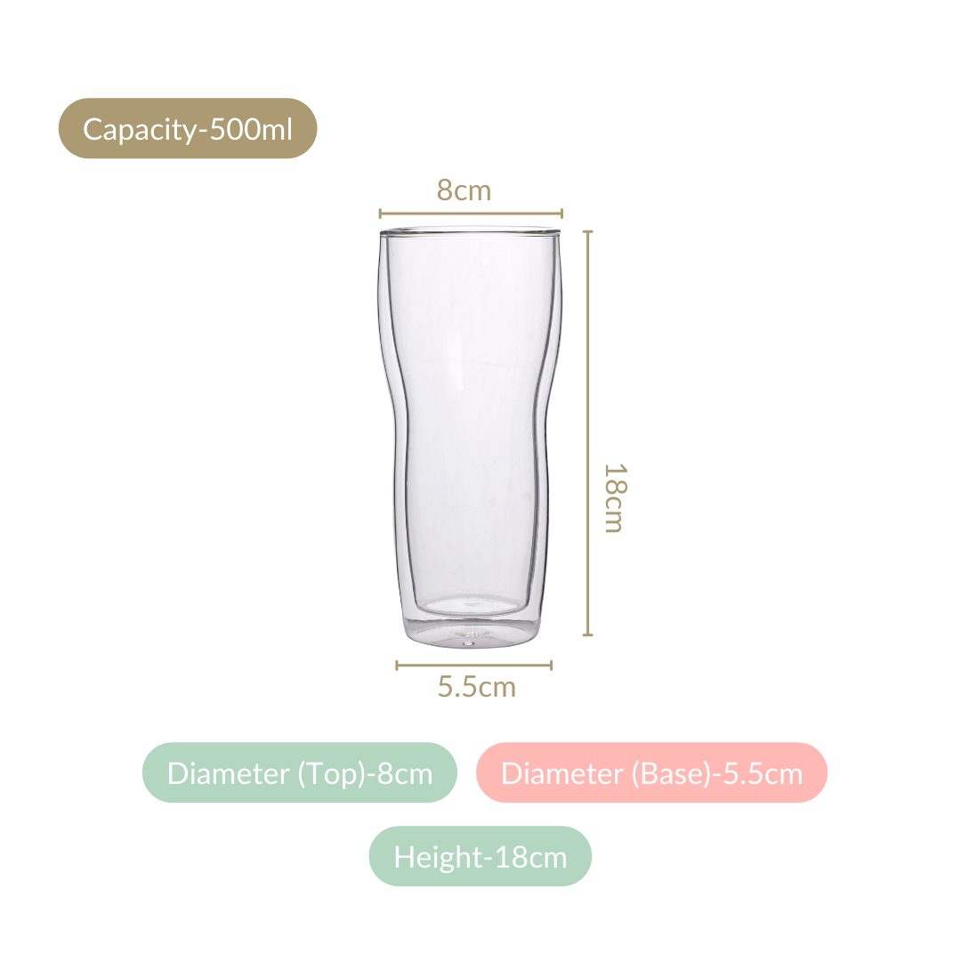 Lager Beer High Borosilicate Double Wall Glass Set Of 2 500ml