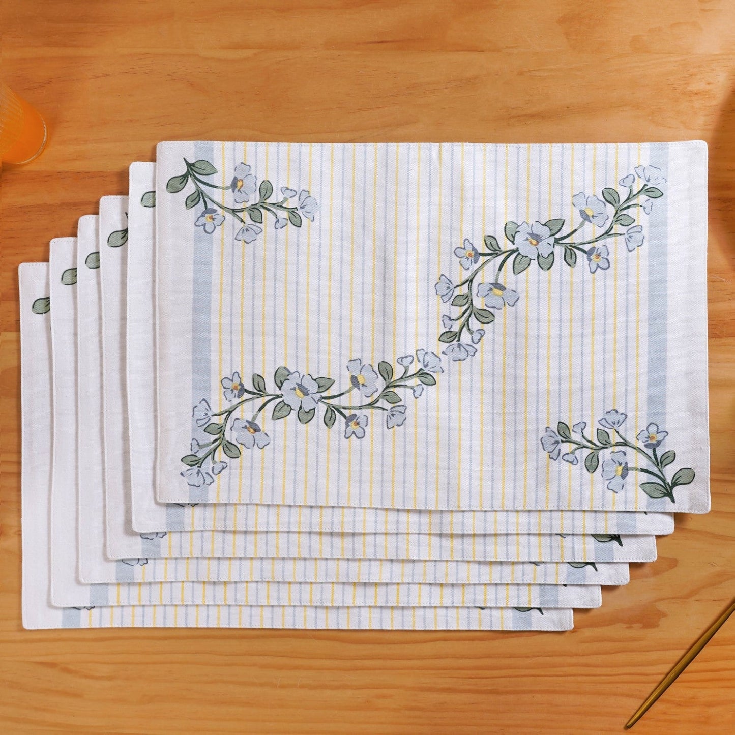Azzurro Printed Cotton Mat And Napkin Set Of 12