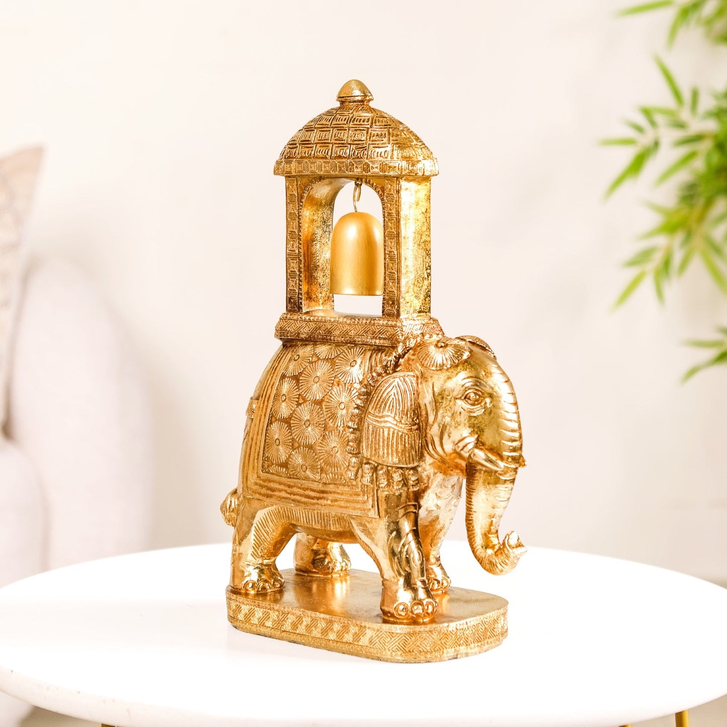 Royal Wedding Elephant With Bell Showpiece Gold