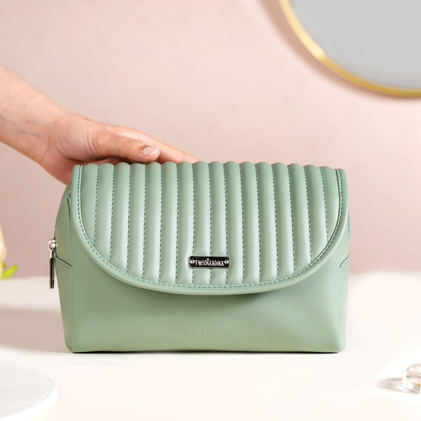 Multicompartment Travel Makeup Pouch Mint Green