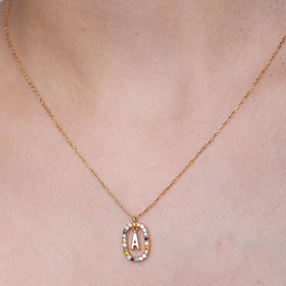 Colourful Stones Initial Necklace- 18k Gold Vermeil