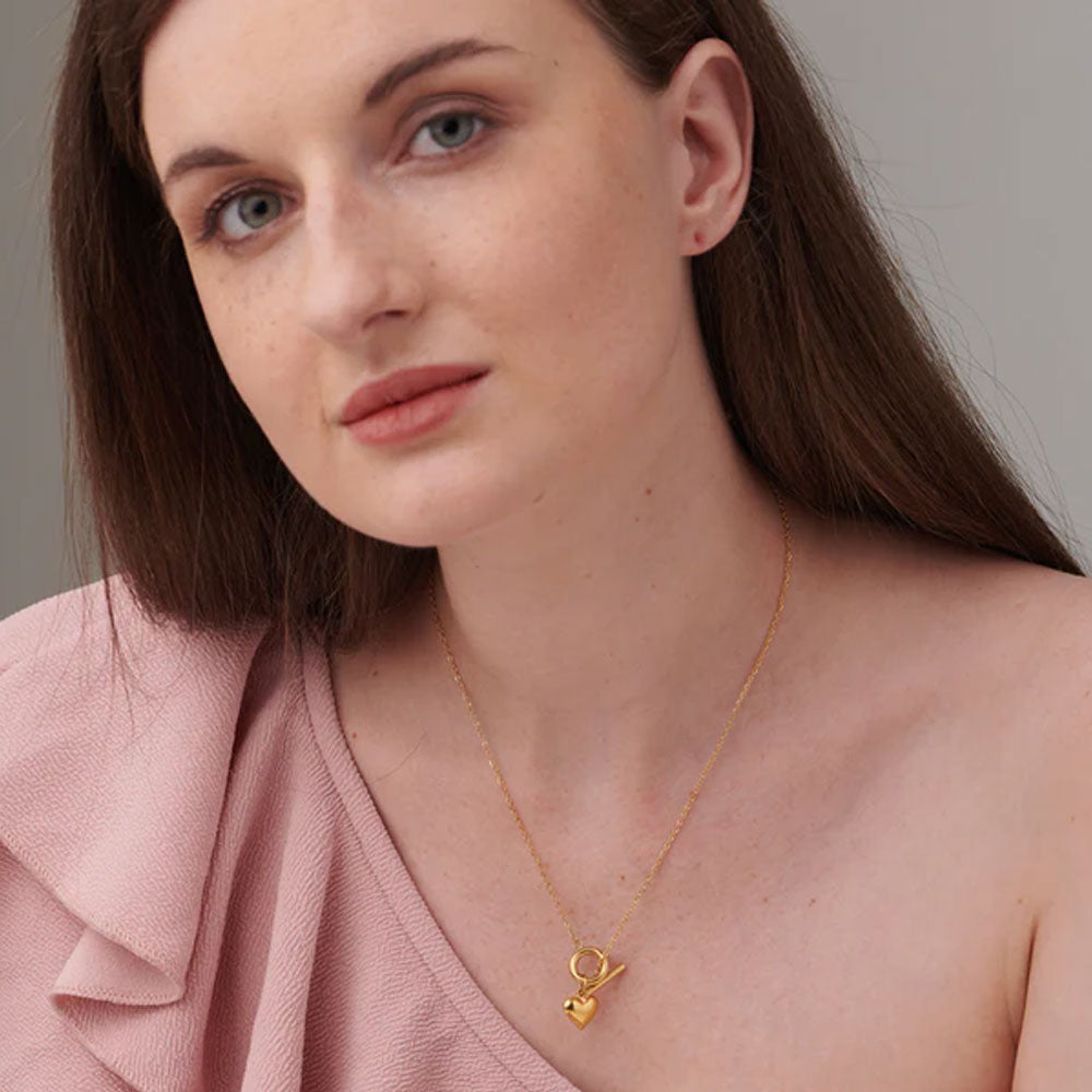 Bar Charm Bracelet & Ridge Heart T-Bar Necklace Combo Set