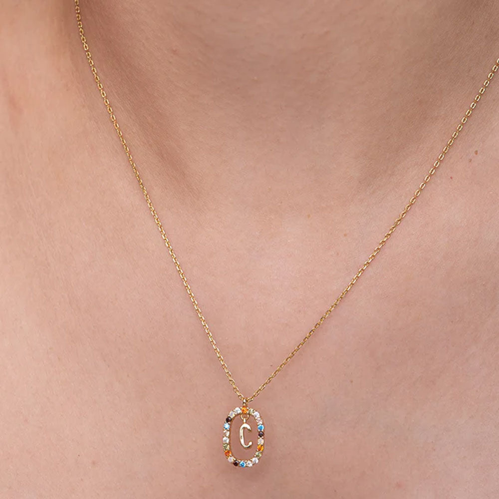Colourful Stones Initial Necklace- 18k Gold Vermeil