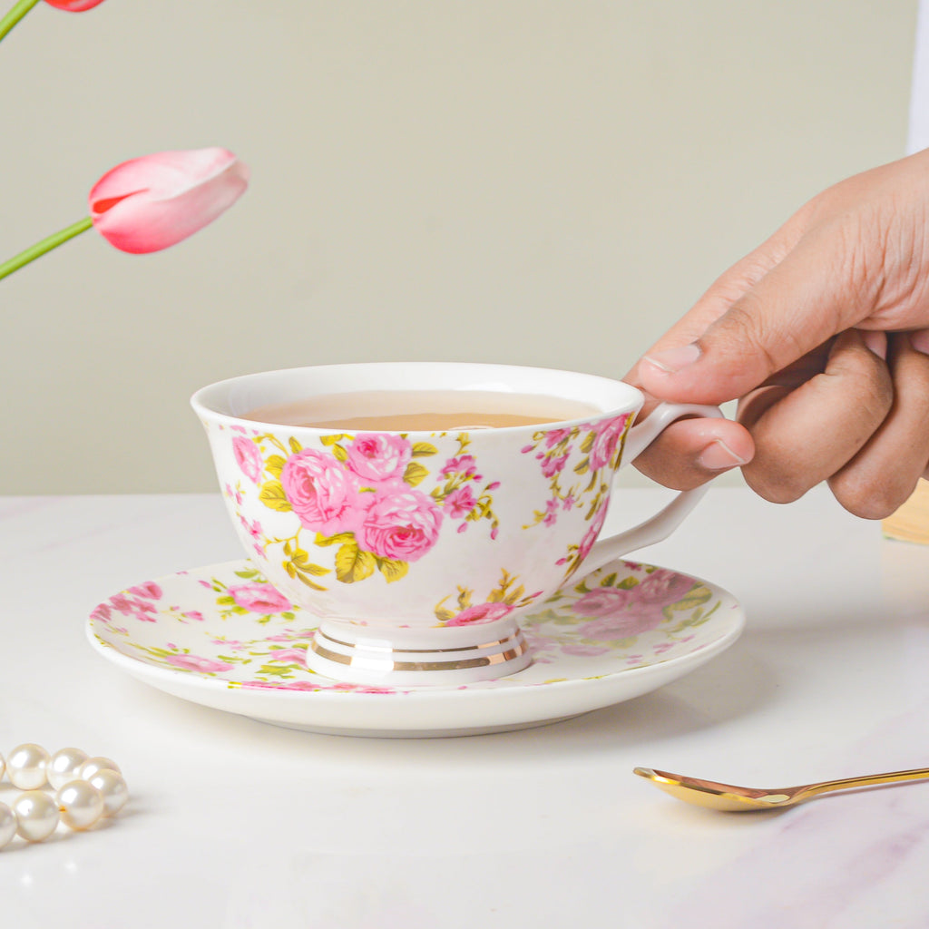 Pink Rose Ceramic Cup And Saucer Set 150 ml