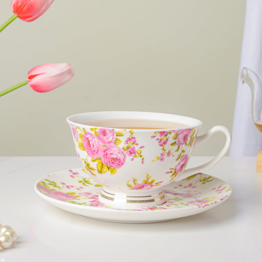 Pink Rose Ceramic Cup And Saucer Set 150 ml