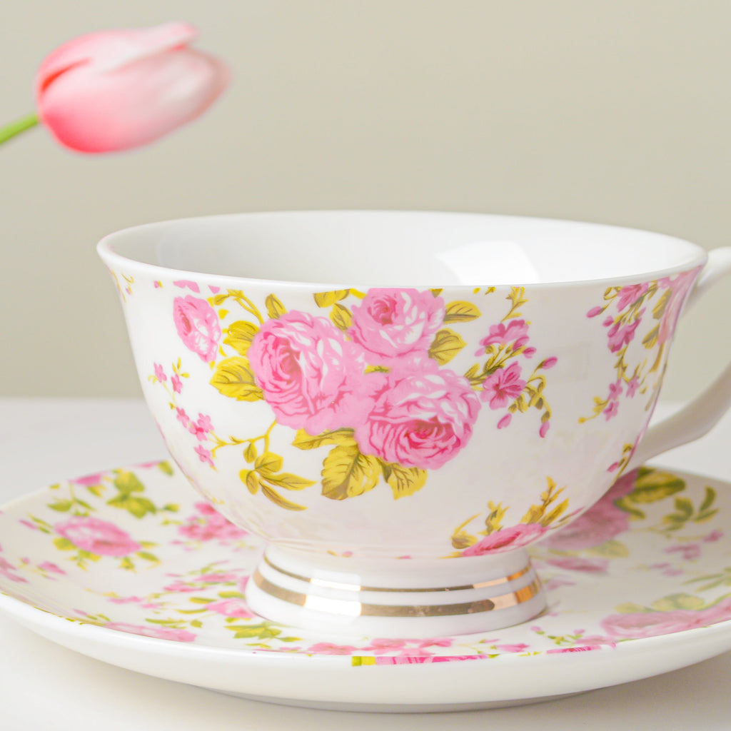 Pink Rose Ceramic Cup And Saucer Set 150 ml