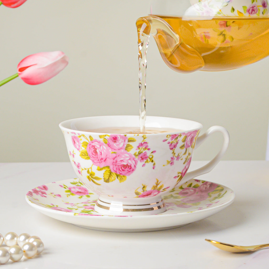 Pink Rose Ceramic Cup And Saucer Set 150 ml