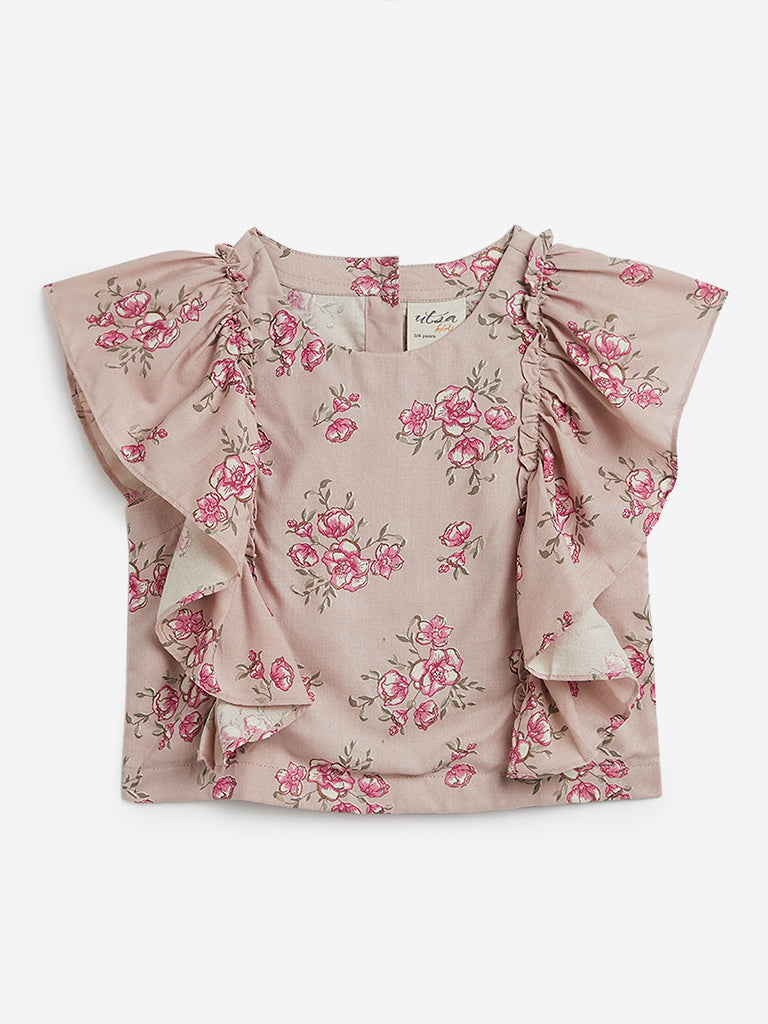 Utsa Kids Light Pink Flower Design Crop-Top