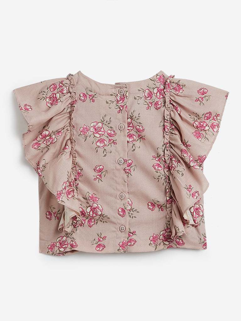 Utsa Kids Light Pink Flower Design Crop-Top