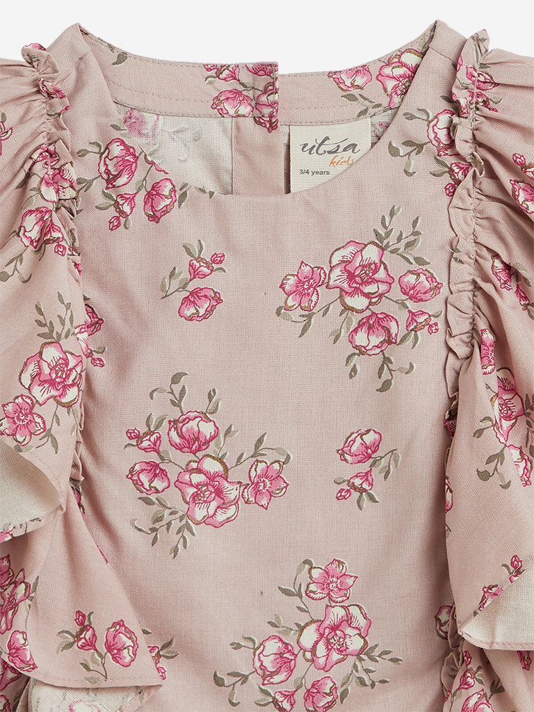 Utsa Kids Light Pink Flower Design Crop-Top