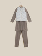 Utsa Kids Light Grey Kurta, Jacket And Pants
