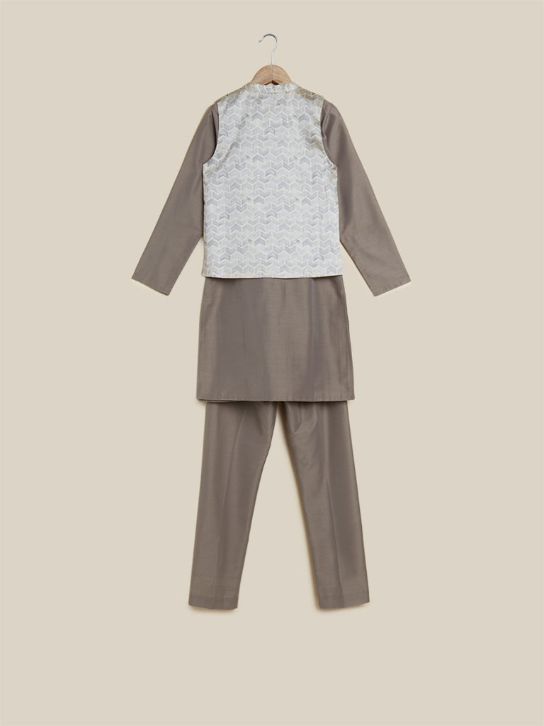 Utsa Kids Light Grey Kurta, Jacket And Pants