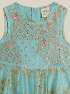 Utsa Kids Sea Green Chanderi Maxi Dress