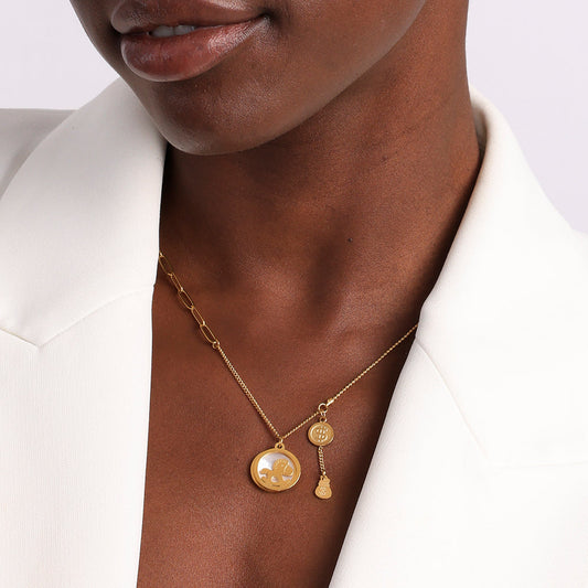 Unicorn White Pearl Enamel Necklace