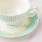 Lined English Teacup And Saucer Set Turquoise 150 ml