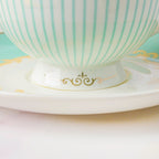 Lined English Teacup And Saucer Set Turquoise 150 ml