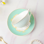 Lined English Teacup And Saucer Set Turquoise 150 ml