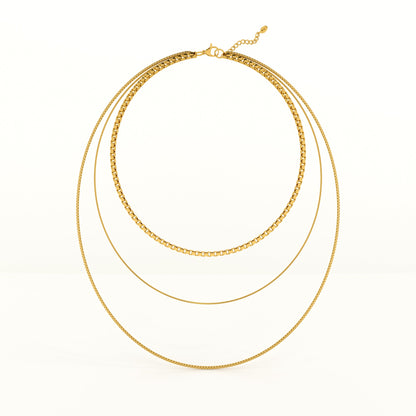 Gold Tone Box Chain Layered Necklace