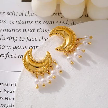 Pearl And Moon Stud Earrings