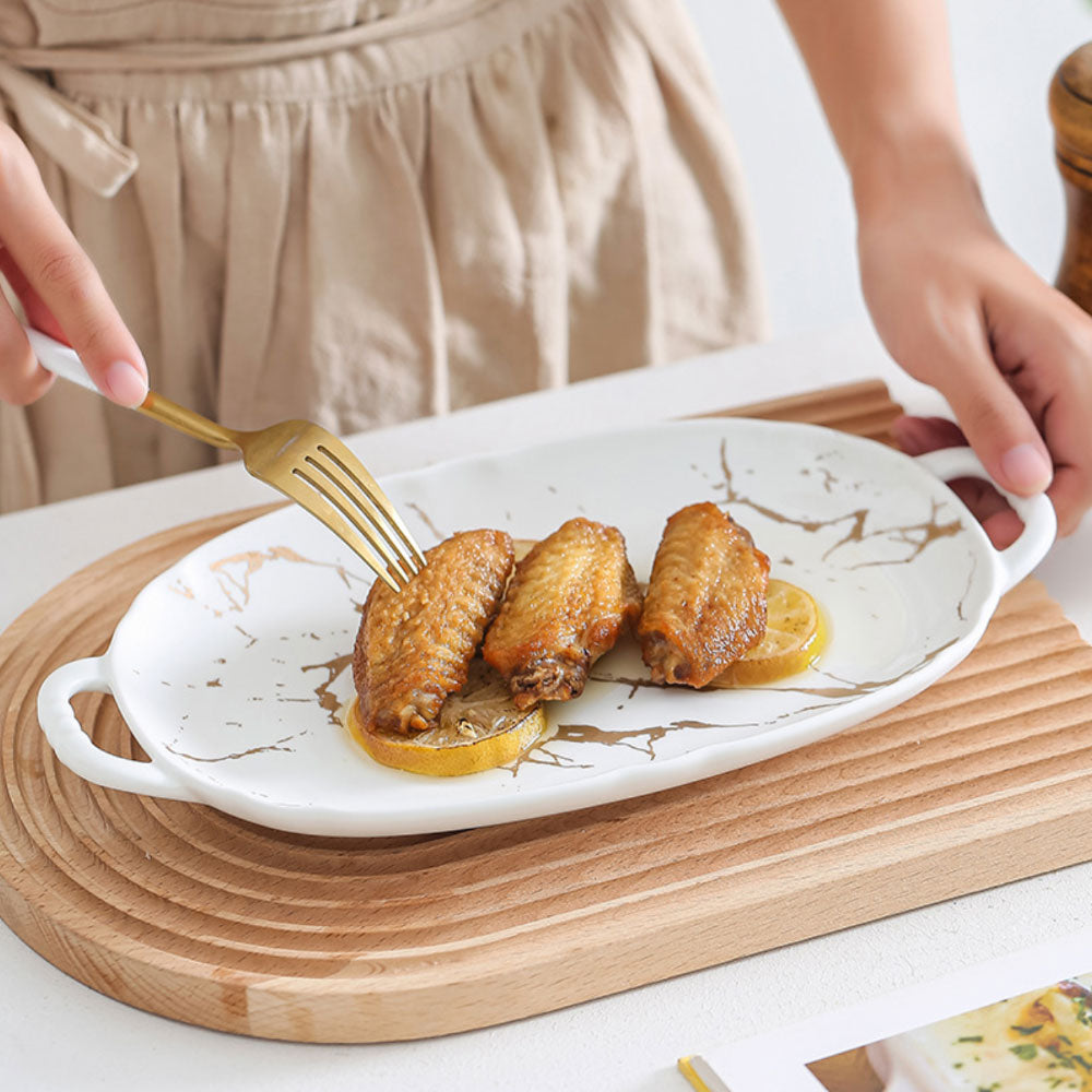 Rectangular Ceramic Serving Plate With Handle