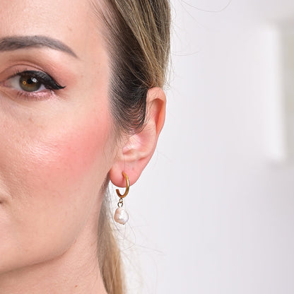 Pearl C Hoops Earrings