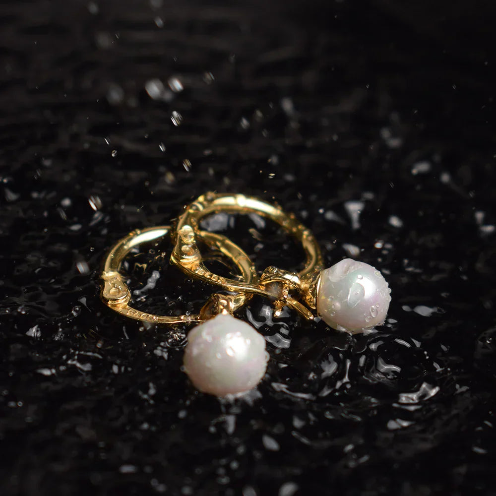 Small Pearl Hoop Earrings- 18k Gold Vermeil