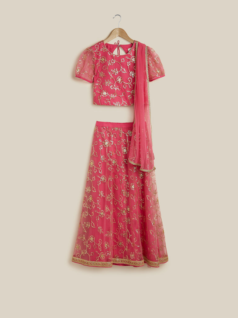 Utsa Kids Dark Pink Ghagra Choli Dupatta Set