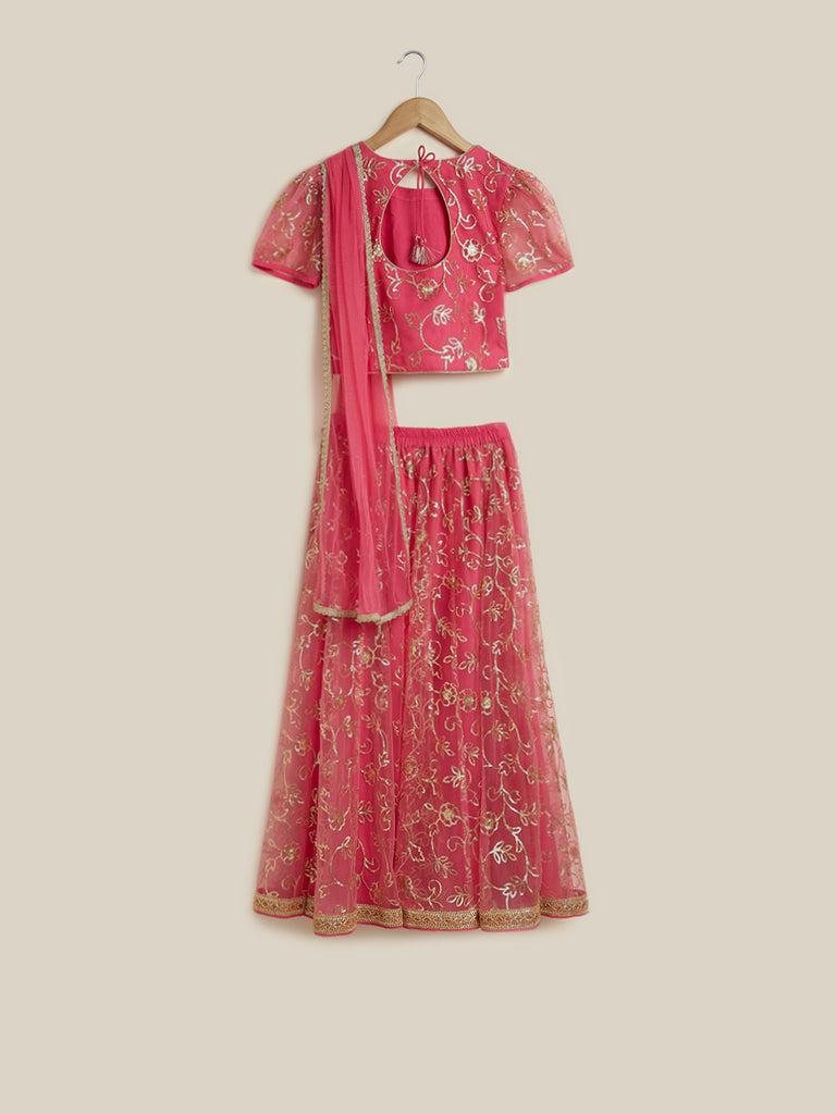 Utsa Kids Dark Pink Ghagra Choli Dupatta Set