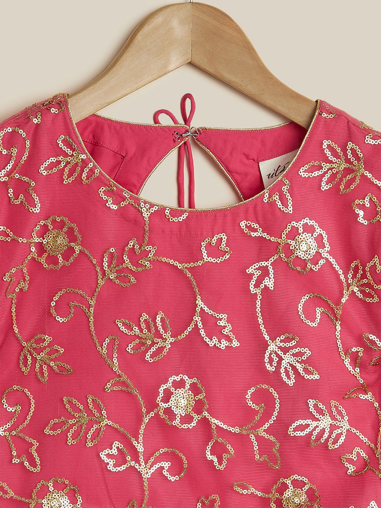 Utsa Kids Dark Pink Ghagra Choli Dupatta Set