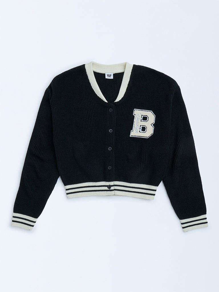 Y&F Kids Black Text Pattern Knitted Sweater