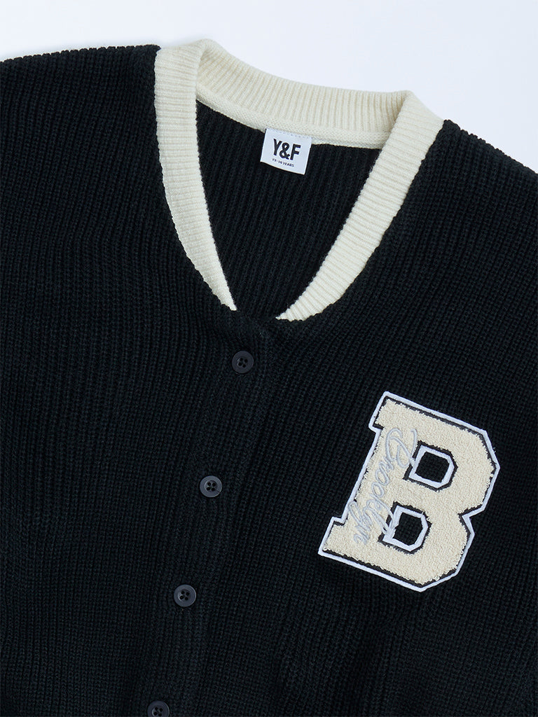 Y&F Kids Black Text Pattern Knitted Sweater