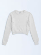 Y&F Kids White Pearl-Detailed Knitted Sweater