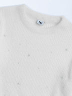 Y&F Kids White Pearl-Detailed Knitted Sweater