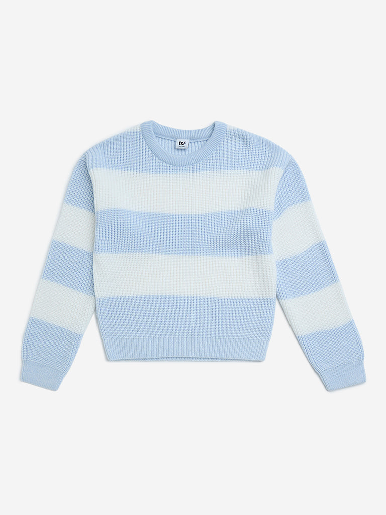 Y&F Kids Blue Striped Knit-Textured Sweater
